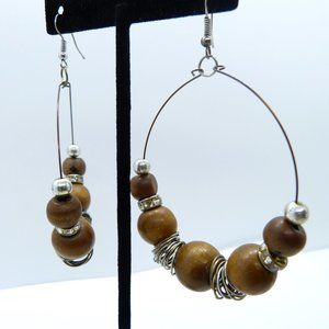 Vintage Wooden Hoop Beaded Earrings